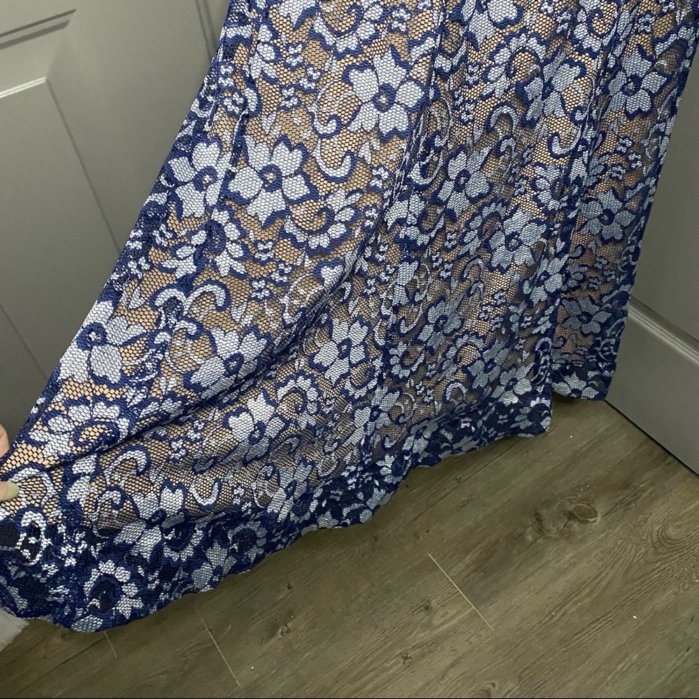๐ฅ๐พ Xscape New Sparkle / Lace Overlay Formal Dress Navy White Silver 6 - Picture 14 of 17